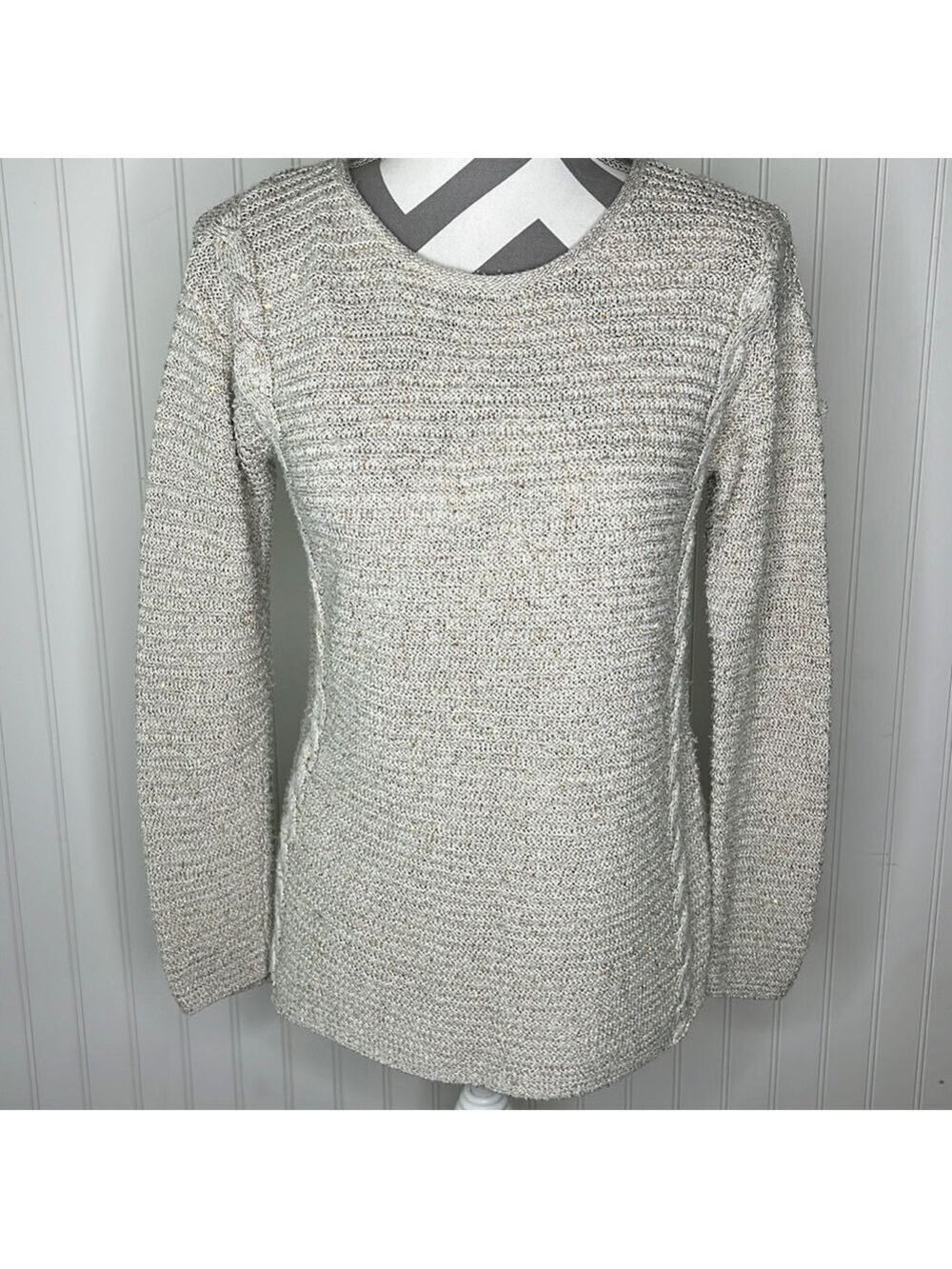 Chicos Womens Sweater Metallic Pullover Oatmeal Color Size 4